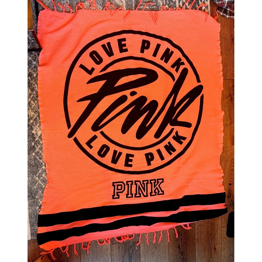 Victoria's Secret PINK Fringed Beach Towel Throw Blanket XL Neon Pink RARE Y2k